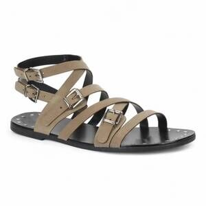 NEW LOVE RIO women's suede flat sandal in mushroom